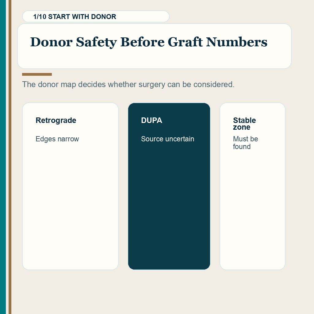 Retrograde alopecia and DUPA donor reliability slide 1 about donor safety before graft numbers