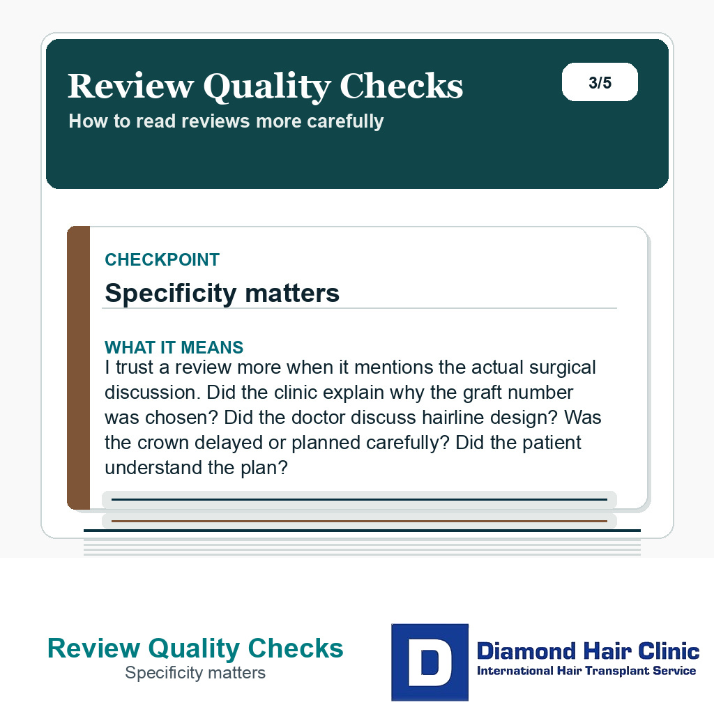 Review Quality Checks carousel slide about specificity matters