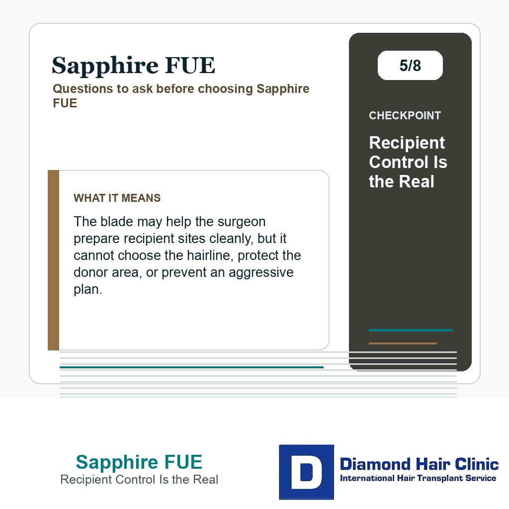 Sapphire FUE carousel slide about recipient control is the real