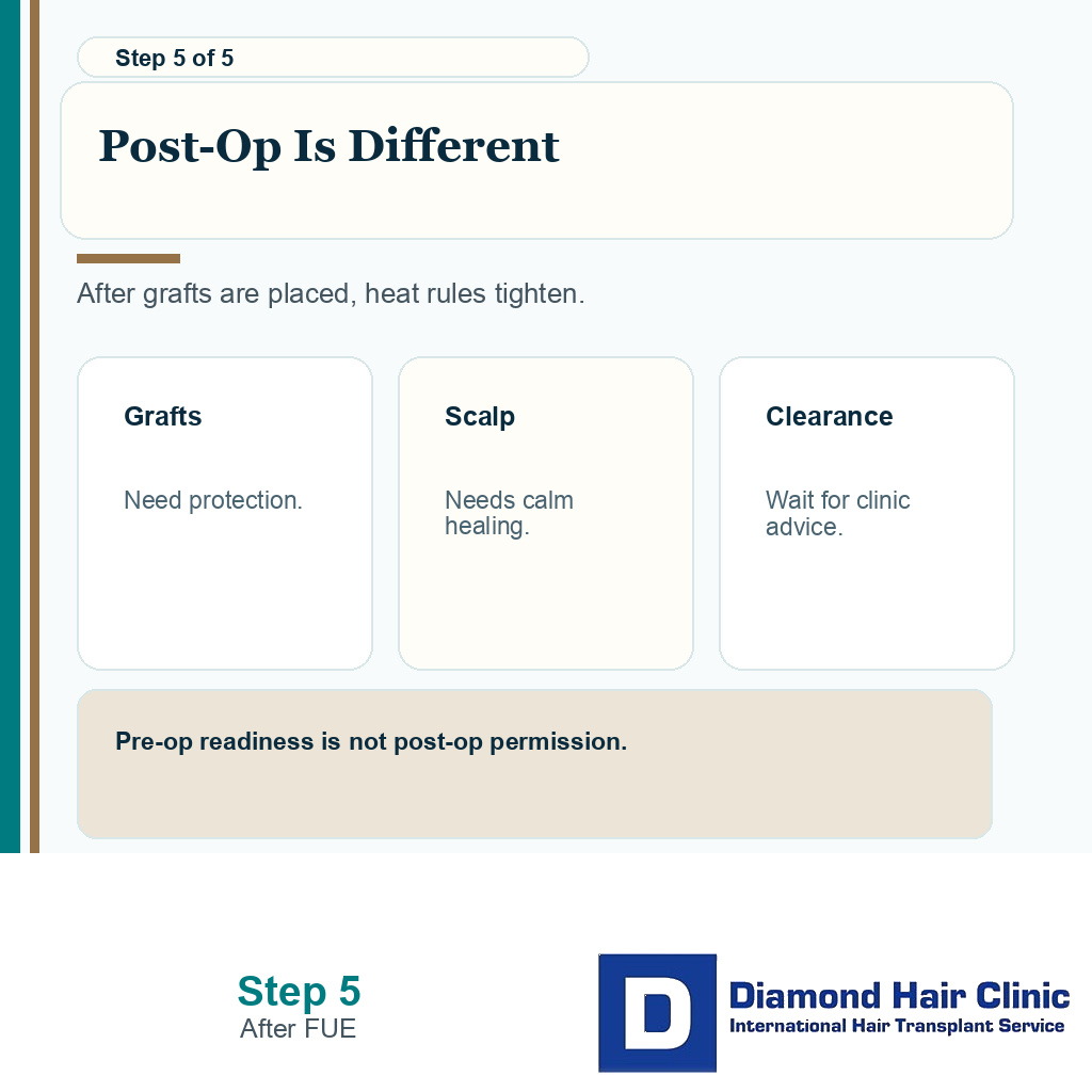 Carousel slide separating sauna before hair transplant from sauna after hair transplant