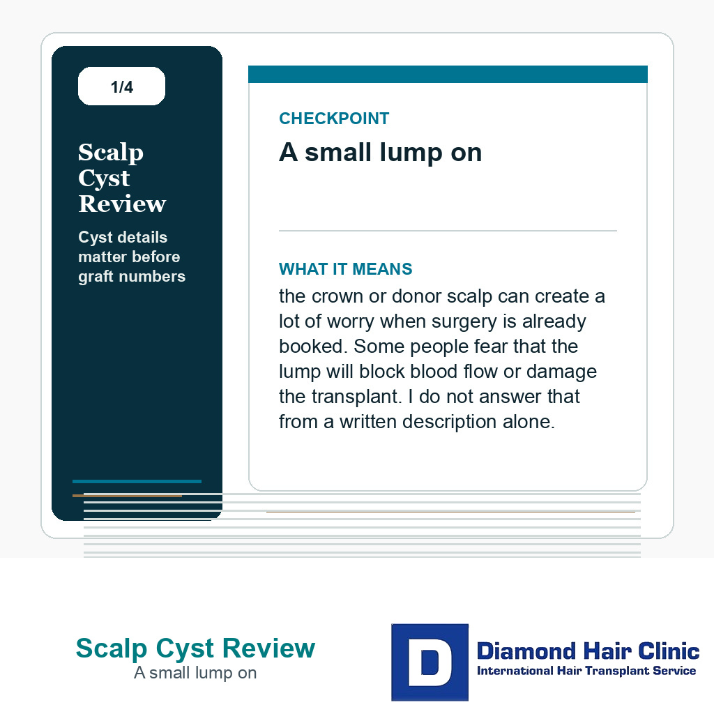 Scalp Cyst Review carousel slide about a small lump on