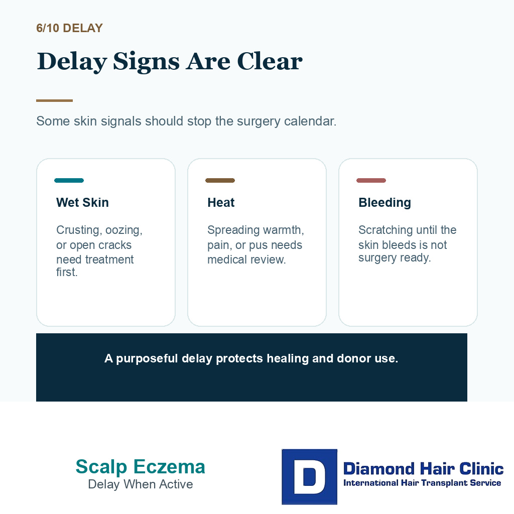 Scalp eczema hair transplant carousel slide 6 showing delay signs are clear