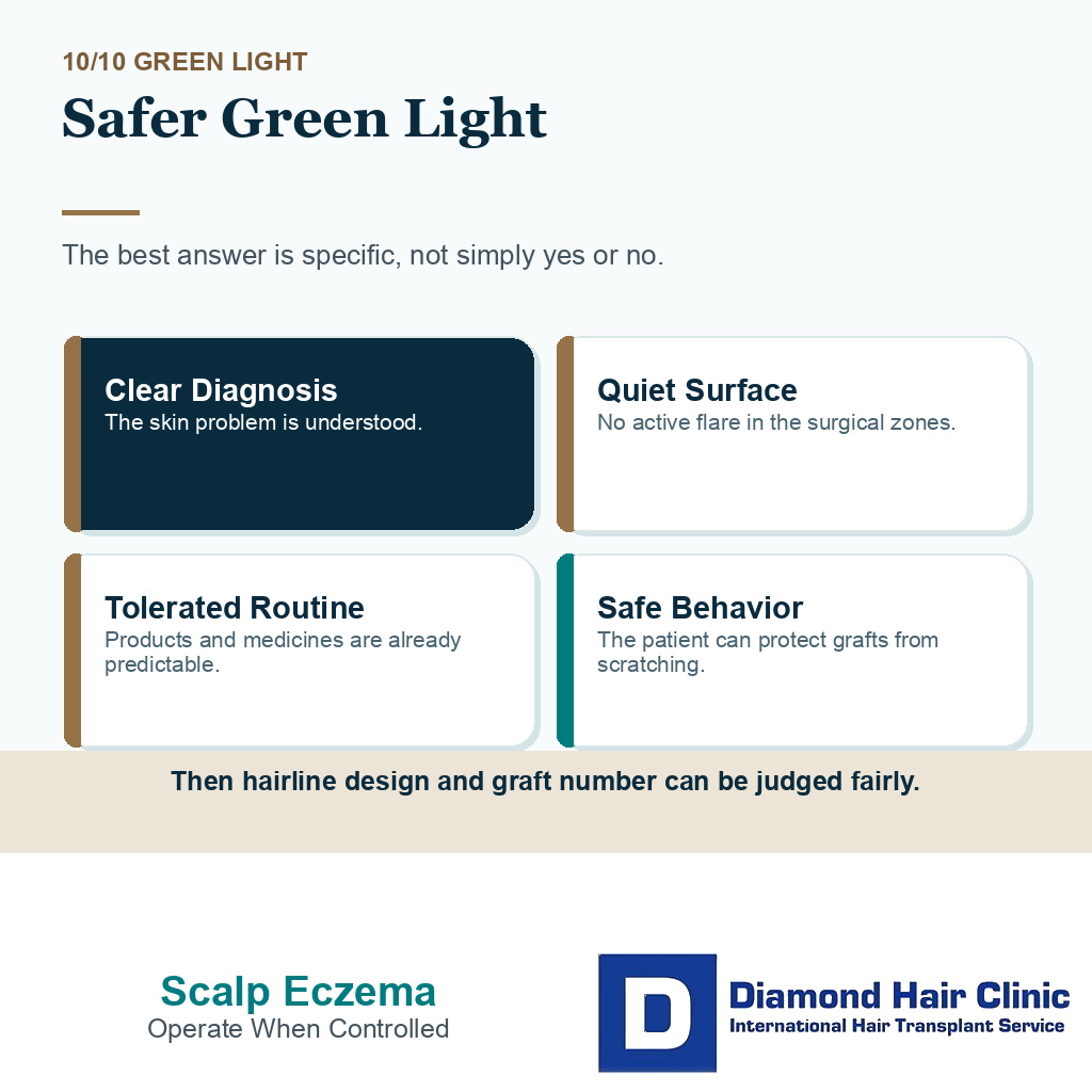 Scalp eczema hair transplant carousel slide 10 showing what a safer green light looks like