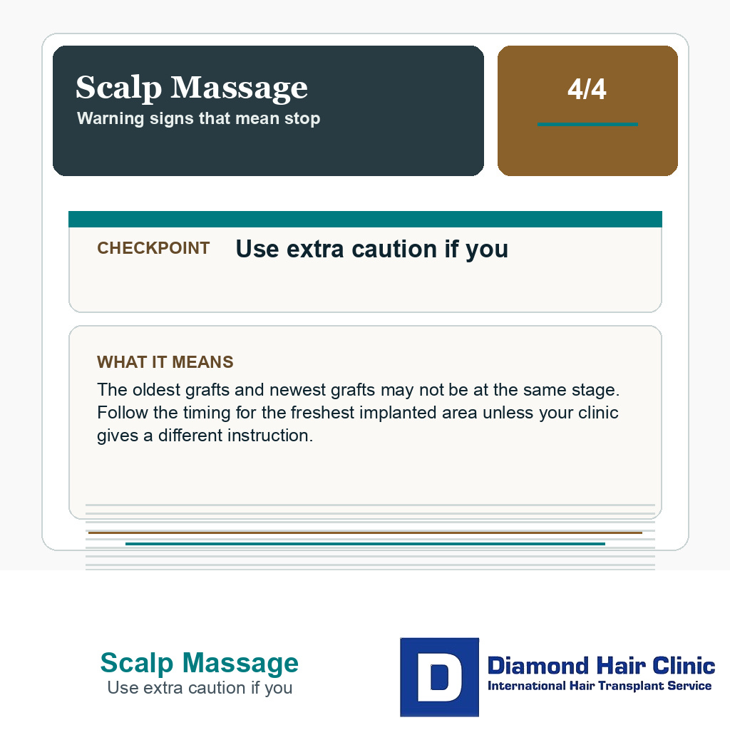Scalp Massage carousel slide about use extra caution if you