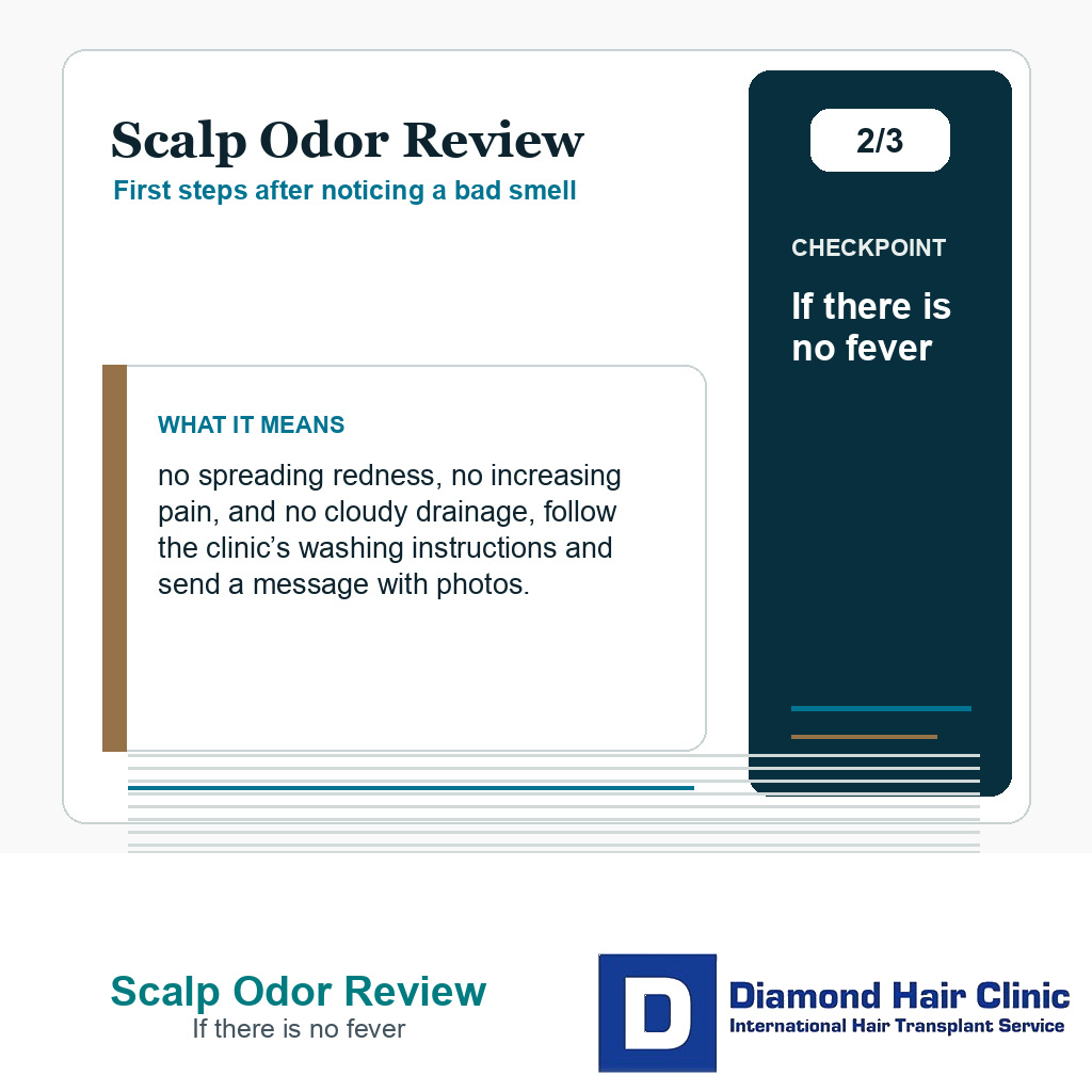 Scalp Odor Review carousel slide about if there is no fever