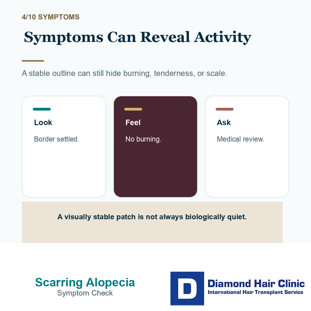 Scarring alopecia candidacy carousel slide 4 explaining symptoms can reveal activity