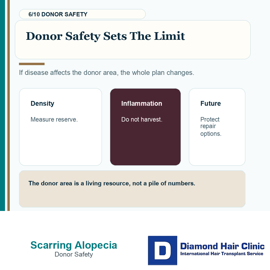 Scarring alopecia candidacy carousel slide 6 explaining donor safety sets the limit