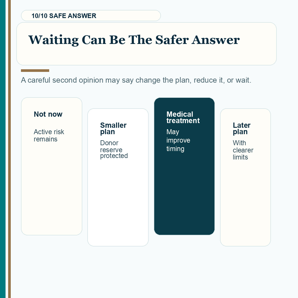 Hair transplant second opinion slide 10 explaining waiting can be safer than accepting unclear surgery