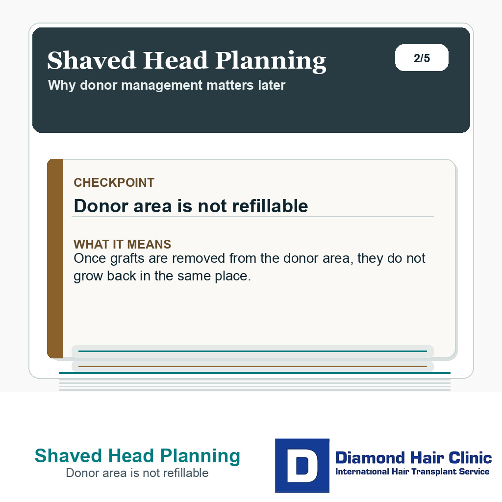 Shaved Head Planning carousel slide about donor area is not refillable
