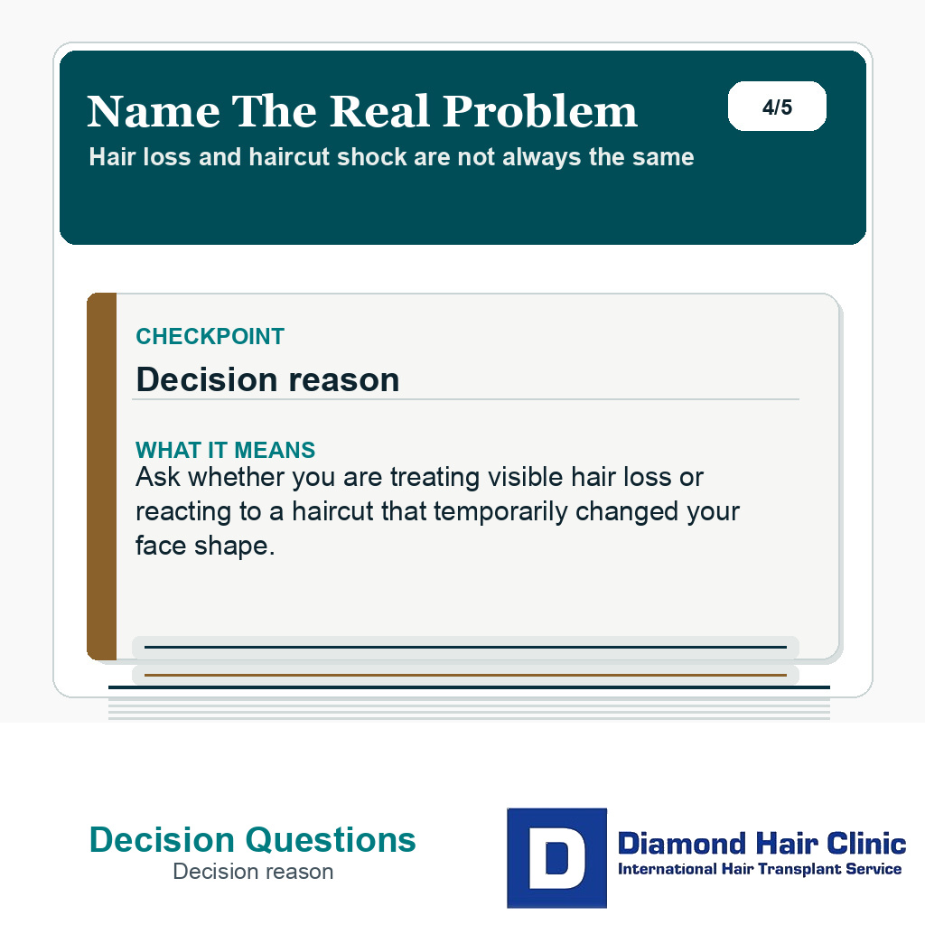 Shaved head regret slide explaining why the real reason for surgery should be clear