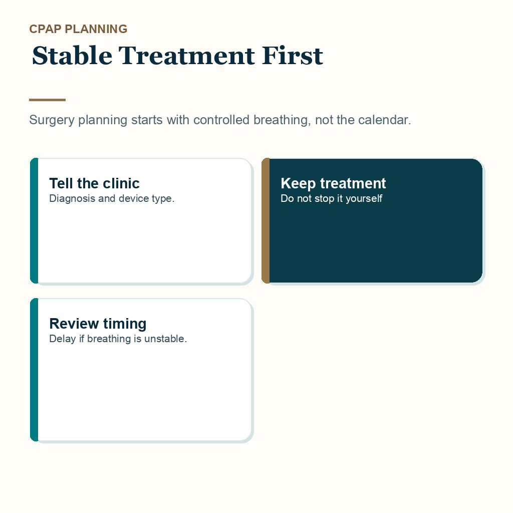 This CPAP planning slide explains stable treatment first before hair transplant surgery.