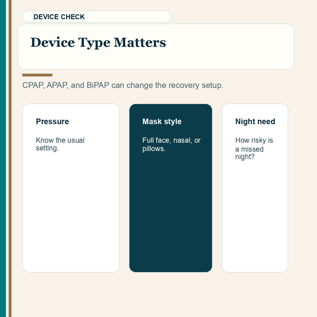 This CPAP planning slide explains device type matters before hair transplant surgery.