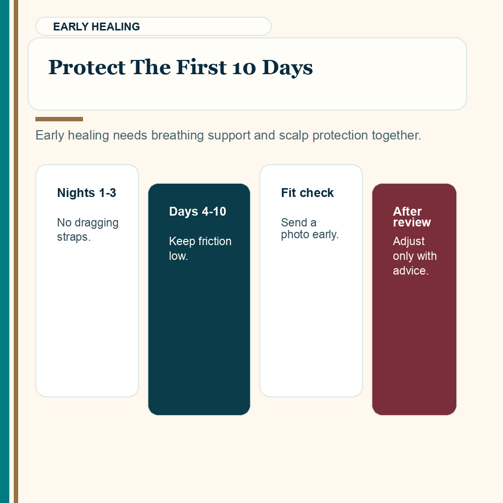 This CPAP planning slide explains protect the first 10 days before hair transplant surgery.