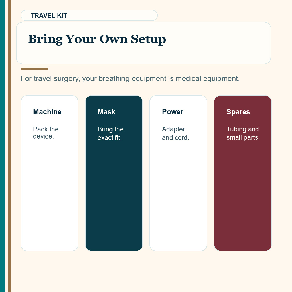 This CPAP planning slide explains bring your own setup before hair transplant surgery.