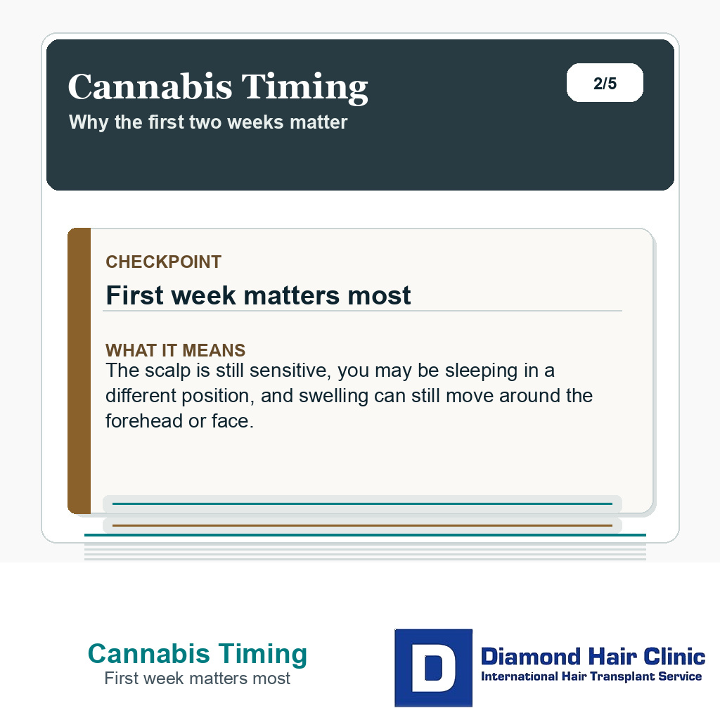 Cannabis Timing carousel slide about first week matters most