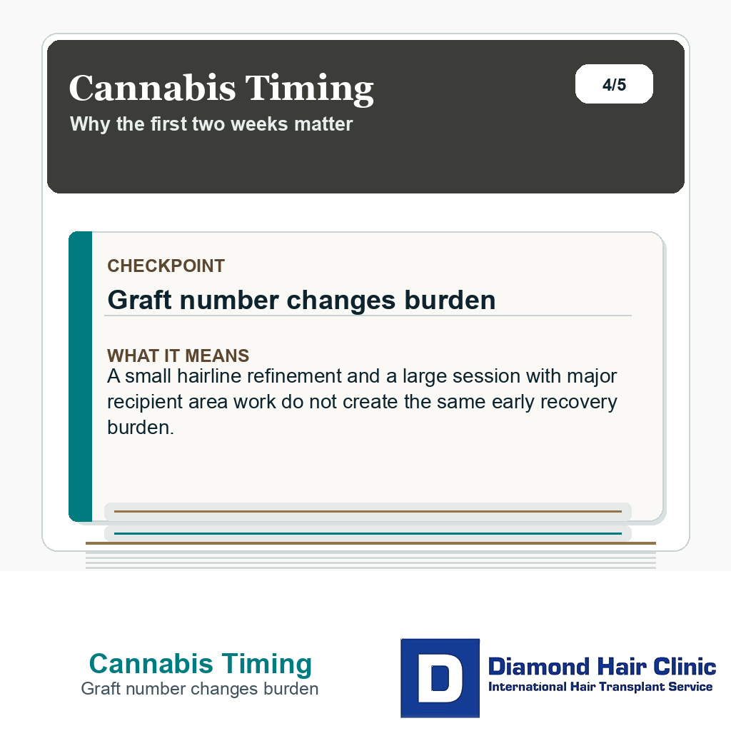 Cannabis Timing carousel slide about graft number changes burden
