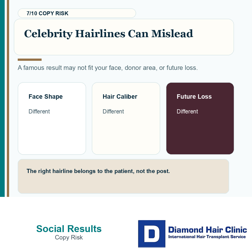 Social media results carousel slide 7 explaining celebrity hairline risk
