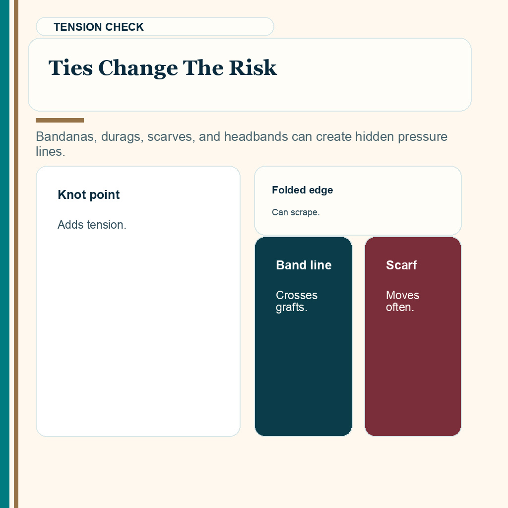 Soft headwear after hair transplant slide 3 explaining ties change the risk