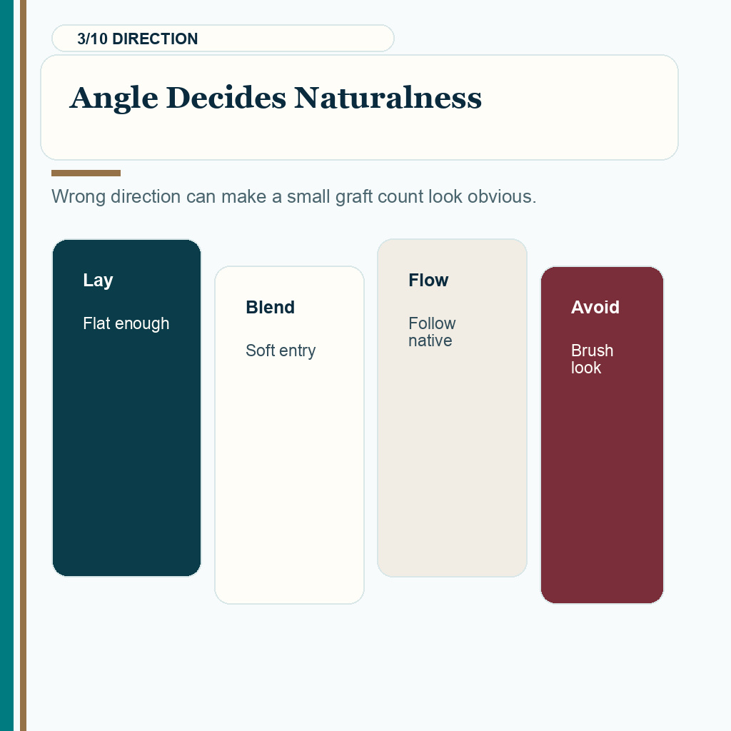 Diamond Hair Clinic temple point planning carousel slide 3 of 10 showing Angle Decides Naturalness
