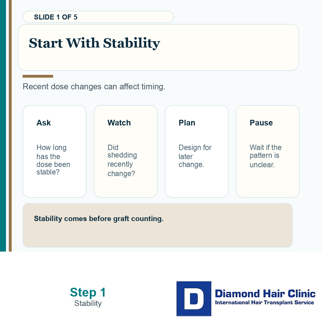 Testosterone therapy planning starts with stable dosing before a hair transplant