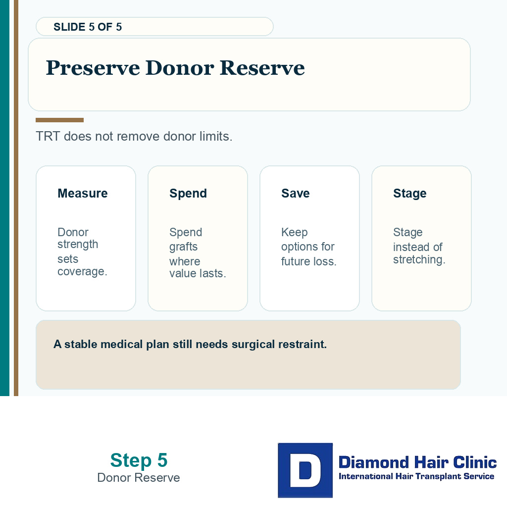 Donor reserve still limits the hair transplant plan during testosterone therapy