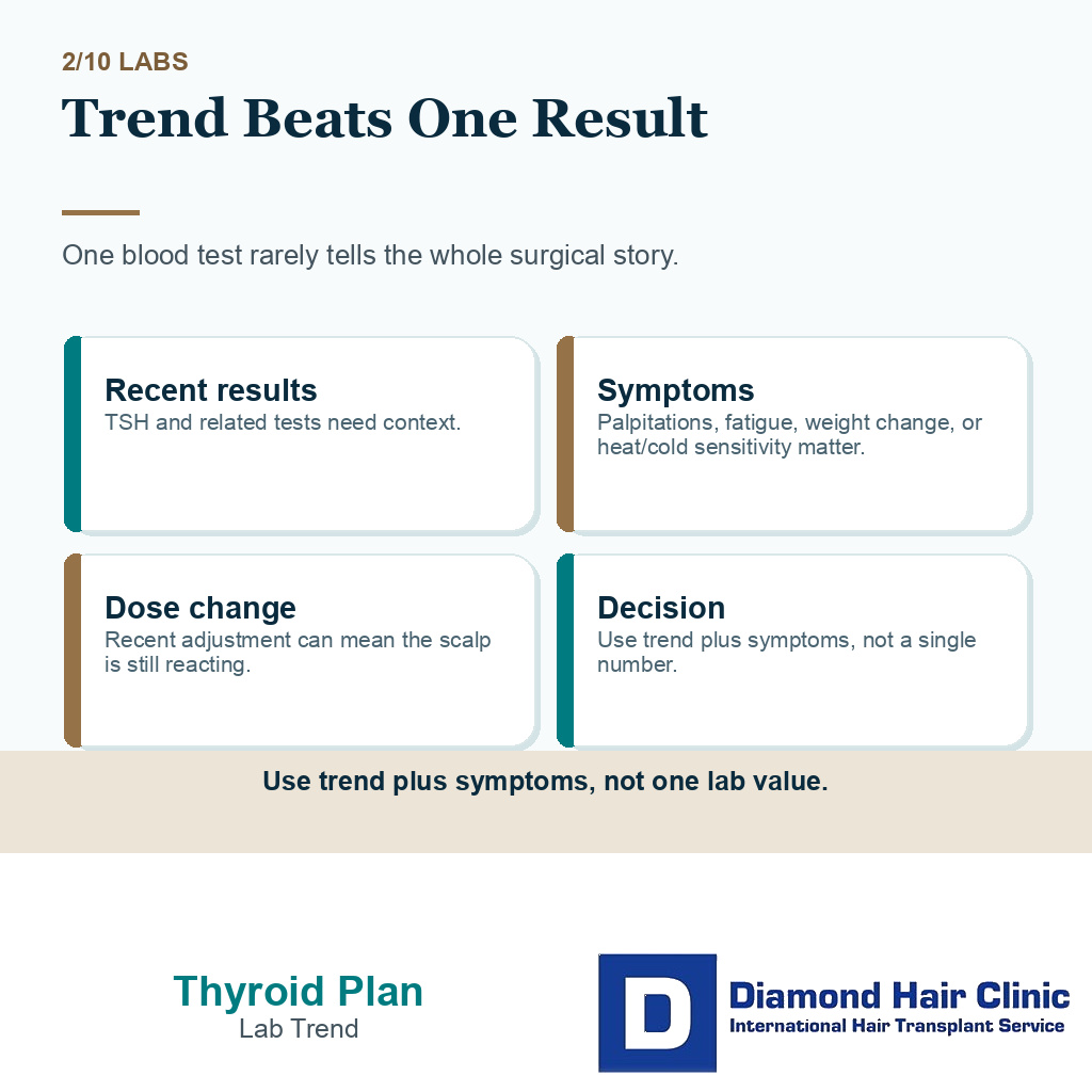 Thyroid hair transplant timing carousel slide 2 showing trend beats one result