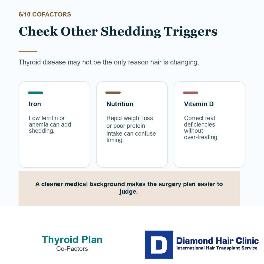 Thyroid hair transplant timing carousel slide 6 showing check other shedding triggers