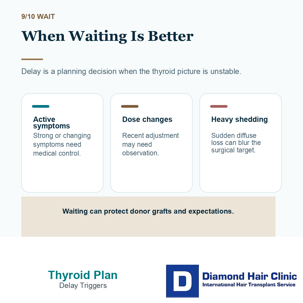 Thyroid hair transplant timing carousel slide 9 showing when waiting is better