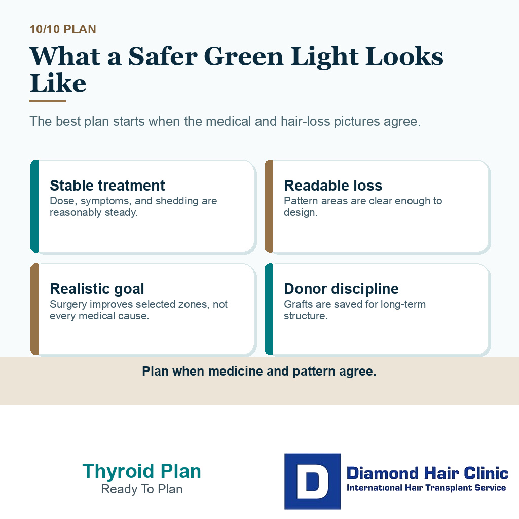 Thyroid hair transplant timing carousel slide 10 showing what a safer green light looks like