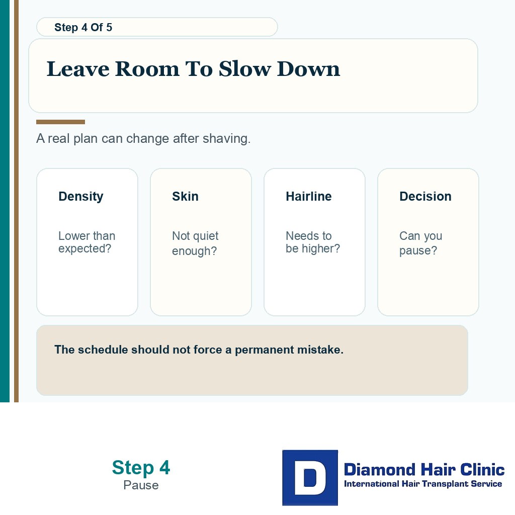 Hair transplant capacity slide showing the plan may need to slow down if donor findings change
