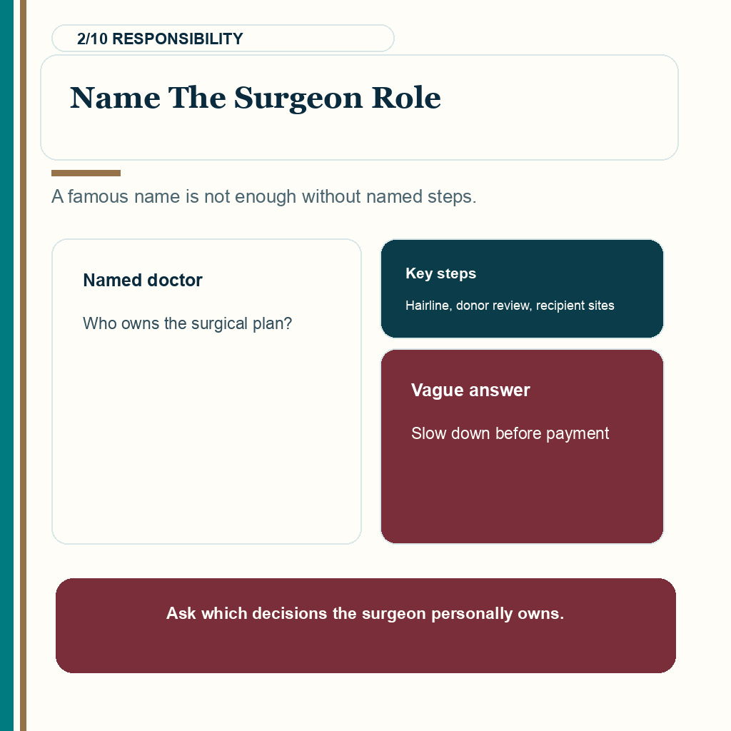 Slide 2 of 10 about hair transplant surgery day capacity proof check for Name The Surgeon Role