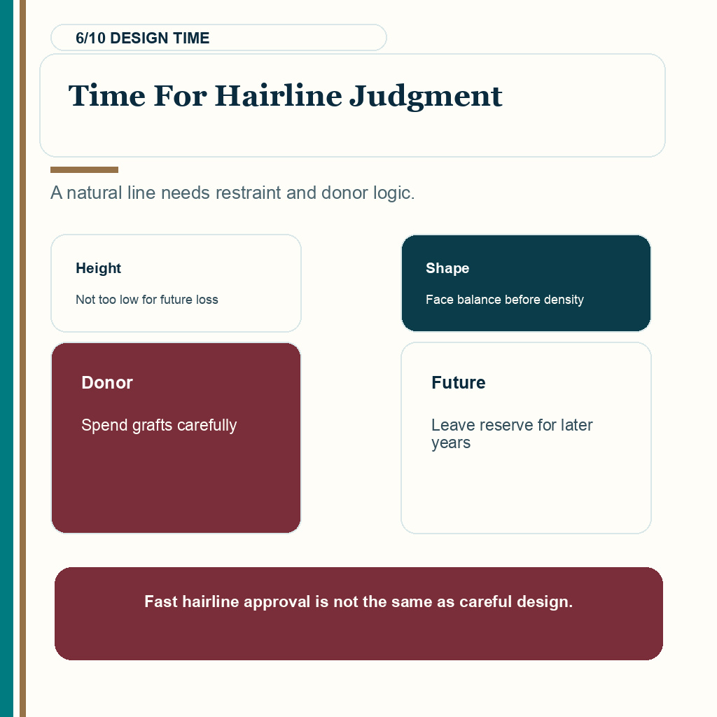 Slide 6 of 10 about hair transplant surgery day capacity proof check for Time For Hairline Judgment