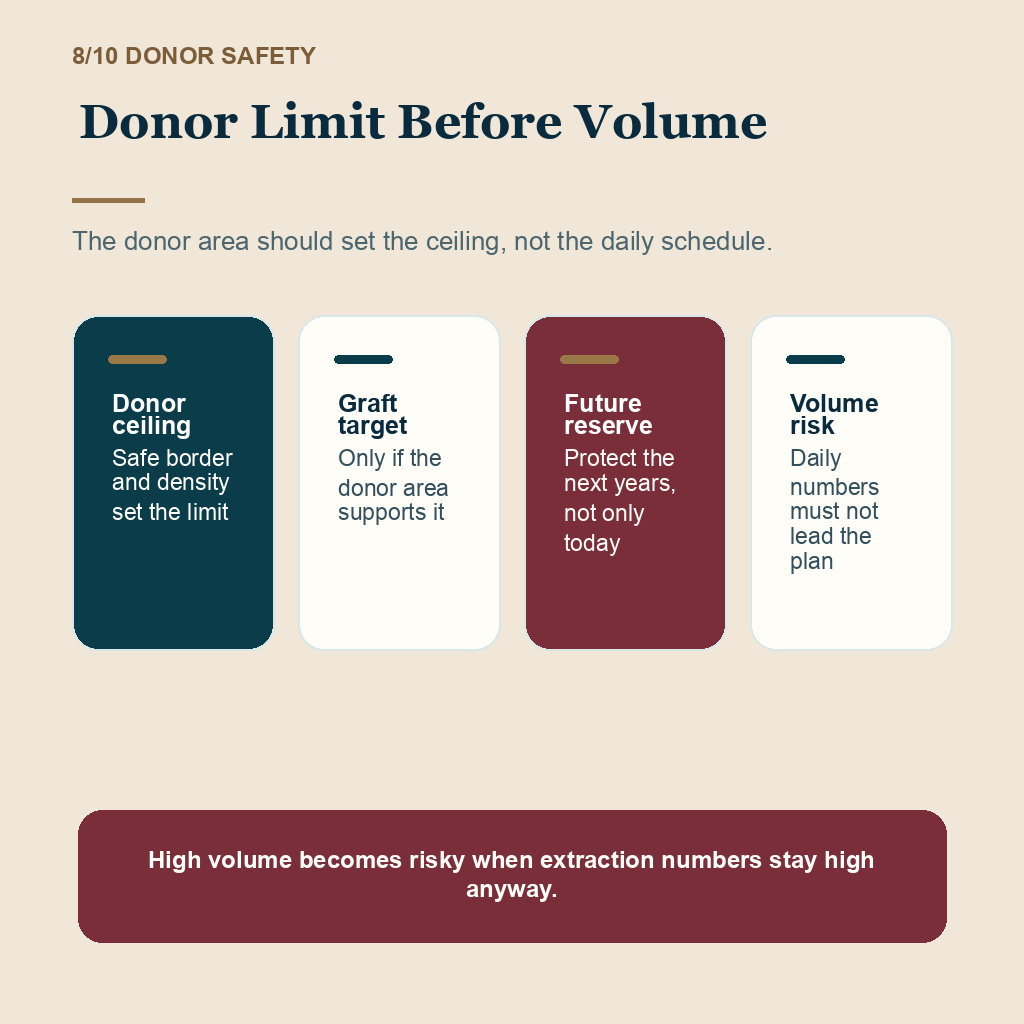 Slide 8 of 10 about hair transplant surgery day capacity proof check for Donor Limit Before Volume