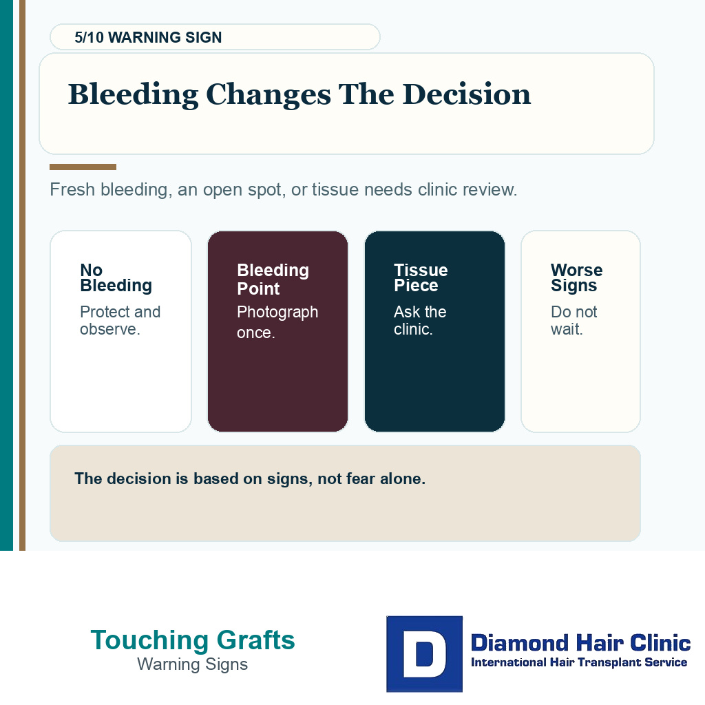 Touching grafts recovery carousel slide 5 explaining bleeding changes the decision