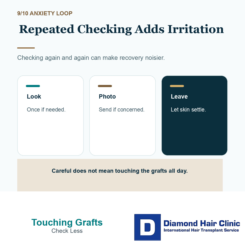 Touching grafts recovery carousel slide 9 explaining repeated checking adds irritation