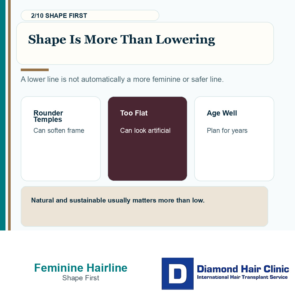 Transgender feminine hairline carousel slide 2 explaining shape is more than lowering