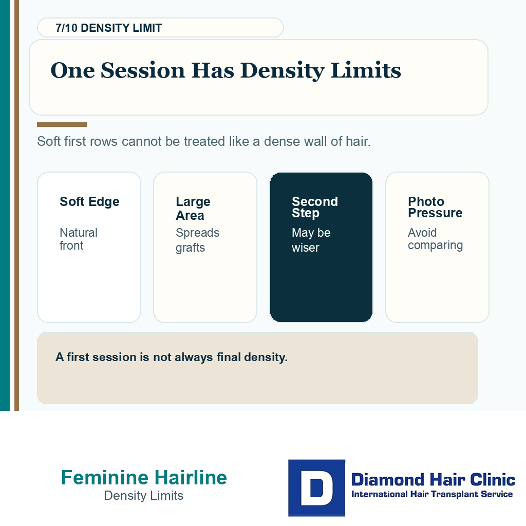 Transgender feminine hairline carousel slide 7 explaining one session has density limits
