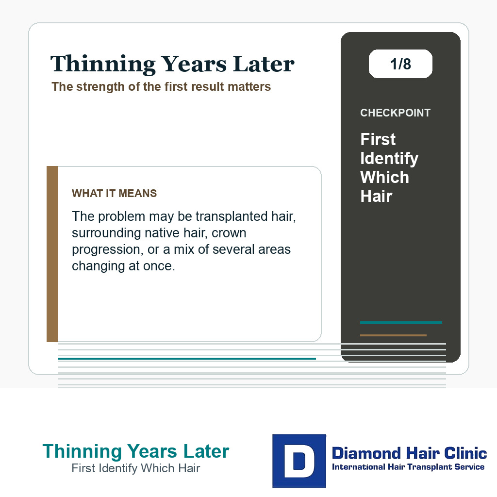 Thinning Years Later carousel slide about first identify which hair