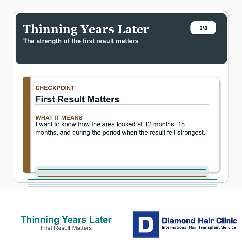 Thinning Years Later carousel slide about first result matters
