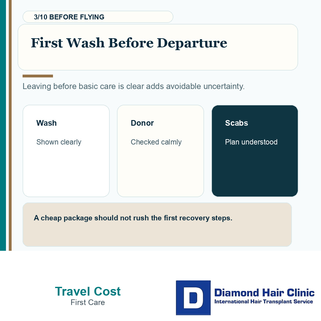Travel abroad carousel slide 3 explaining first wash before departure