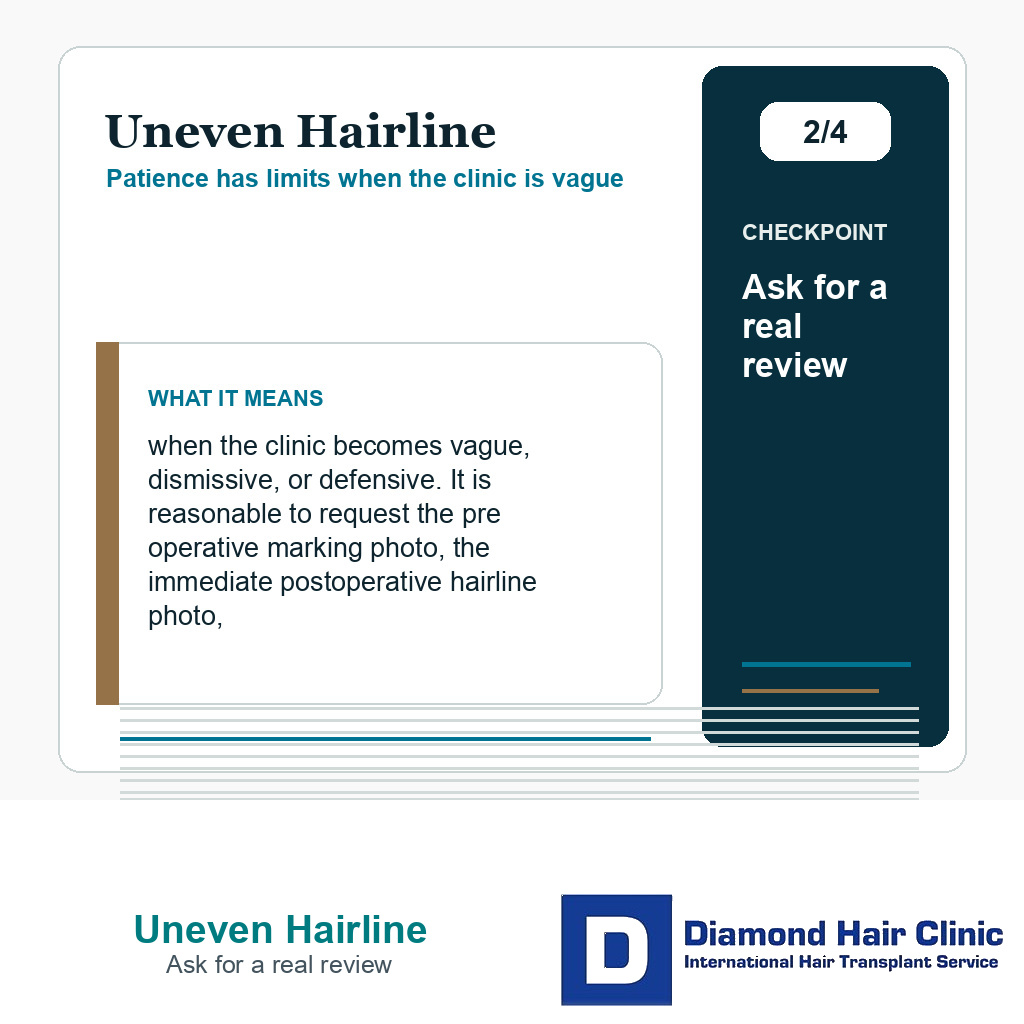 Uneven Hairline carousel slide about ask for a real review