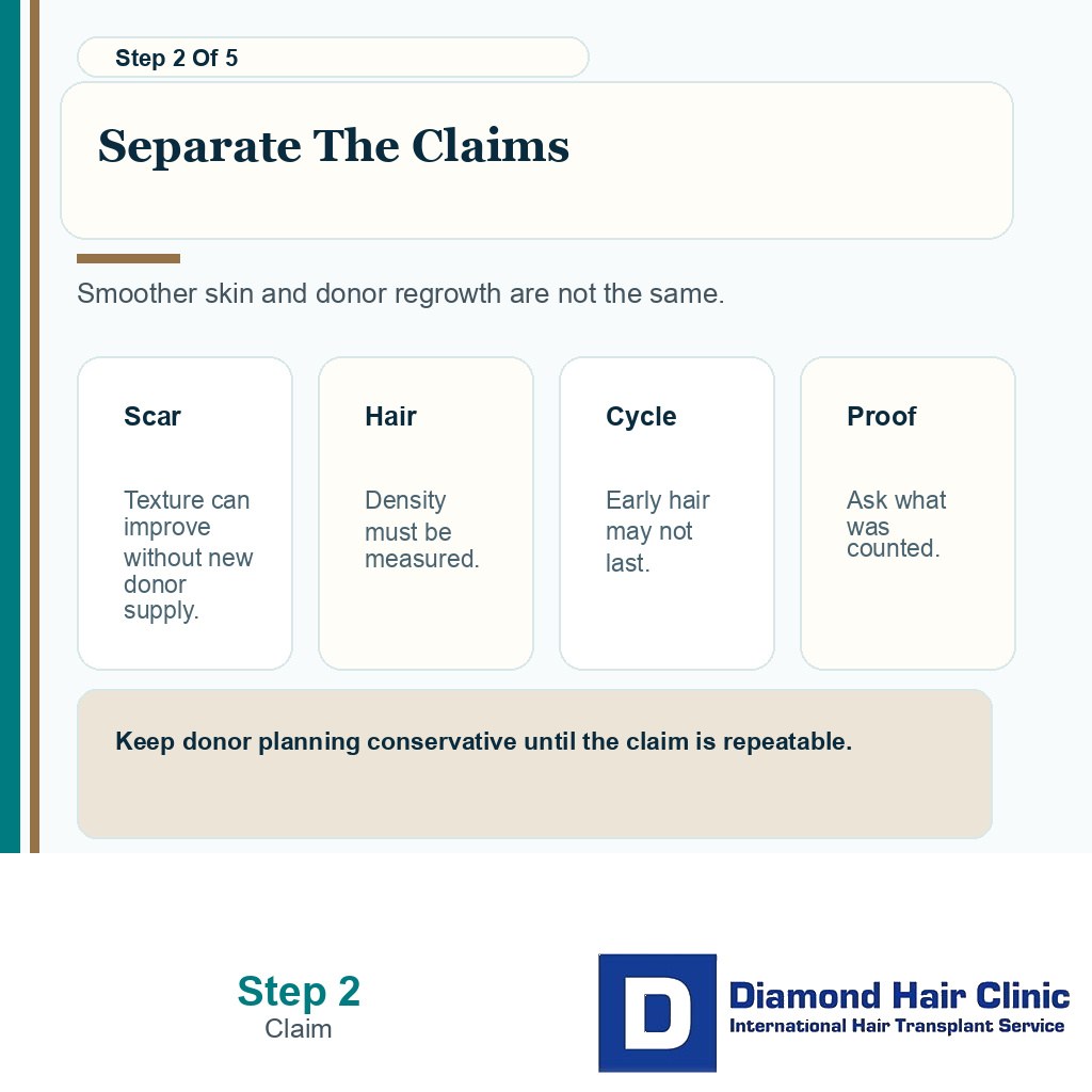 Scar improvement and true donor hair regrowth are different verteporfin claims