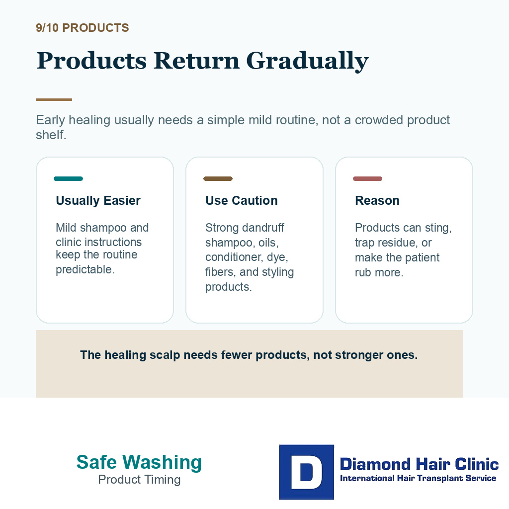 Wash hair after hair transplant carousel slide 9 explaining products return gradually