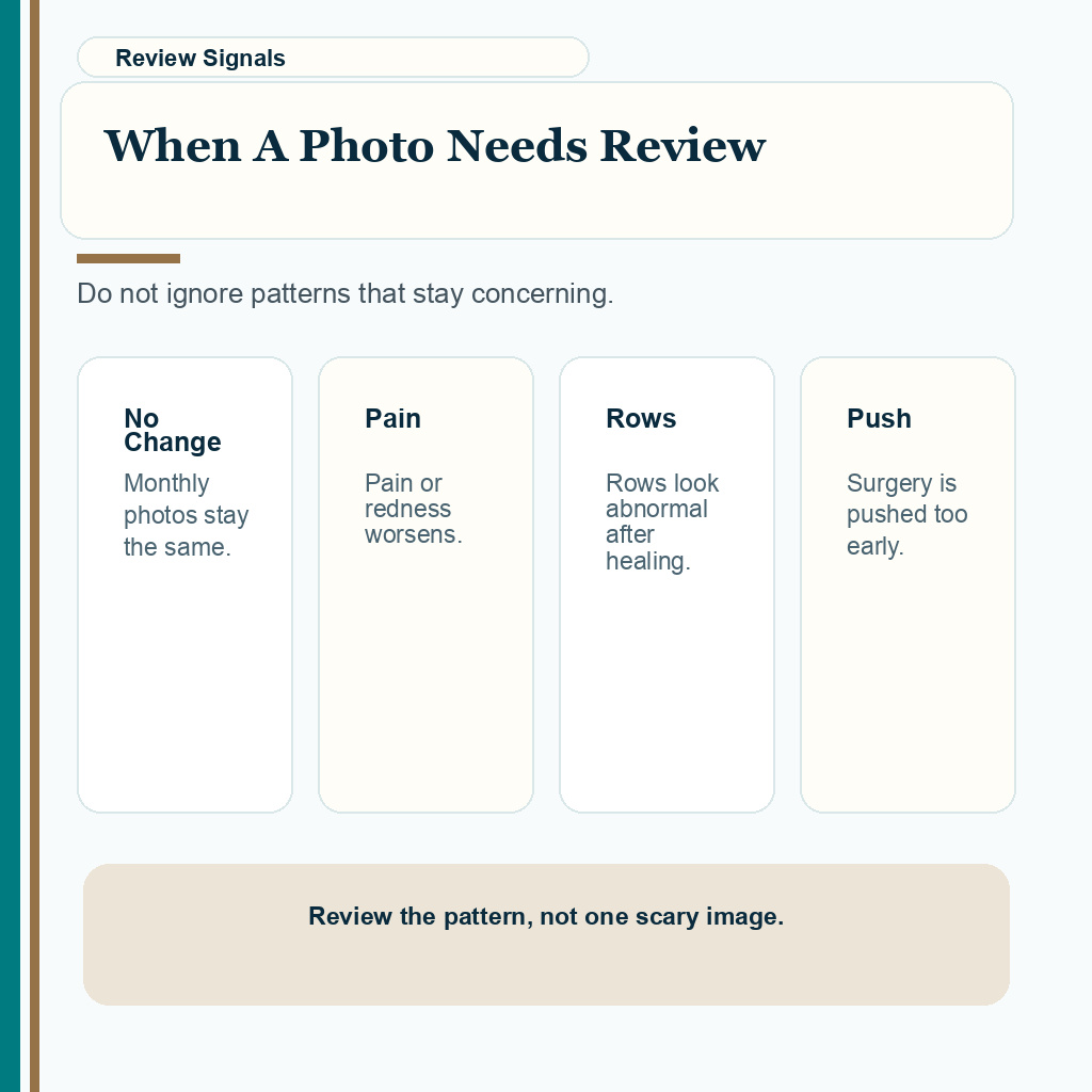 Support visual listing hair transplant photo patterns that deserve clinic review instead of panic