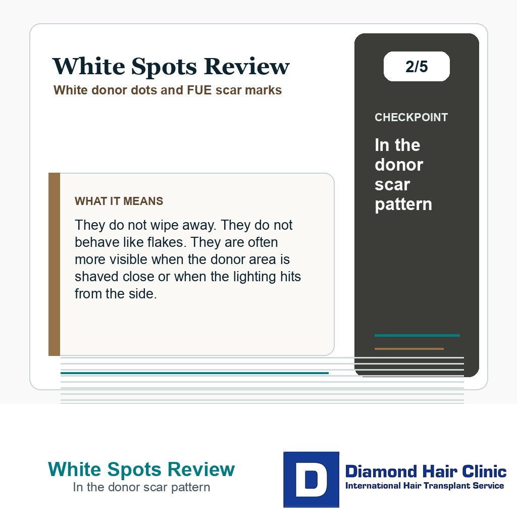 White Spots Review carousel slide about in the donor scar pattern