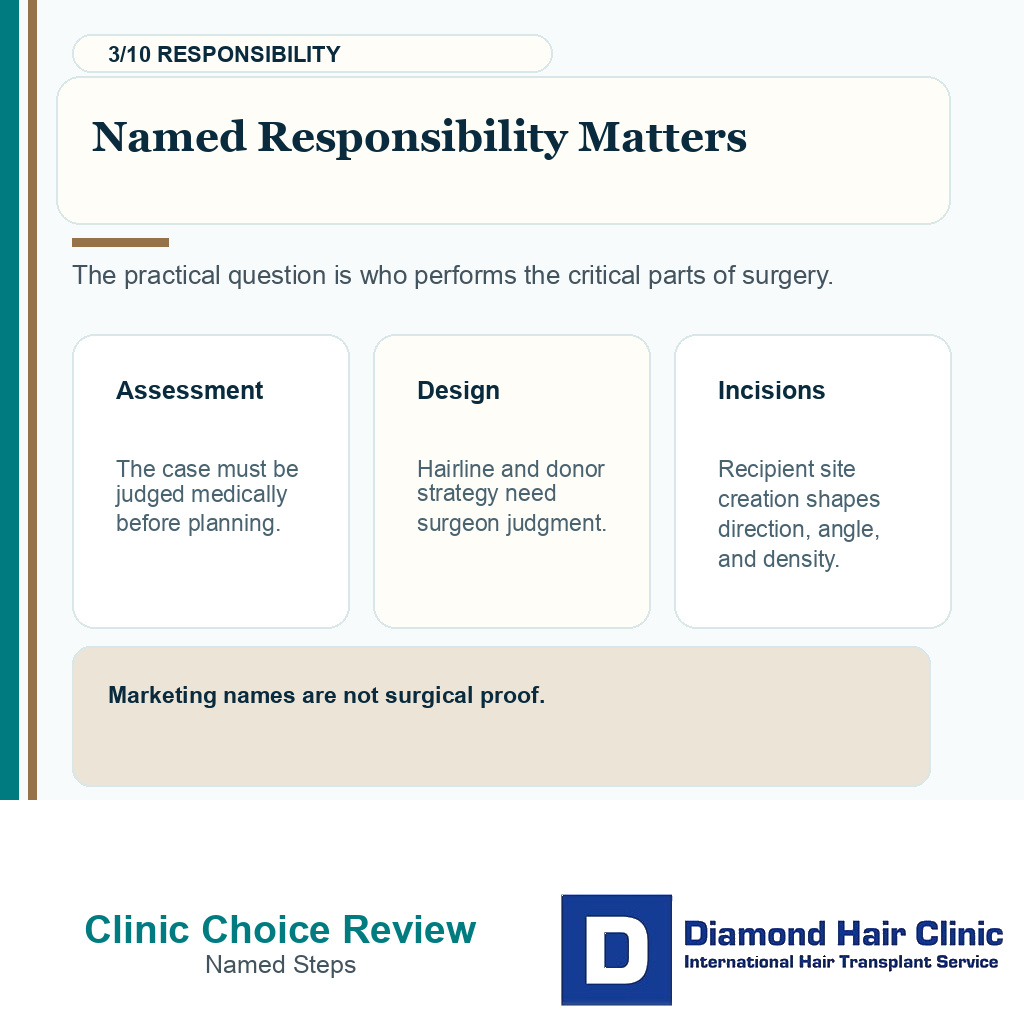 Why choose Diamond Hair Clinic carousel slide 3 explaining named responsibility matters