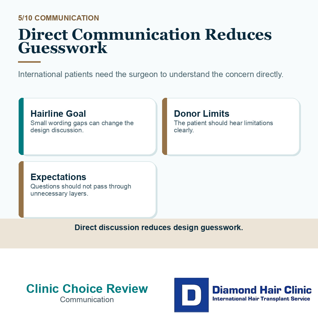 Why choose Diamond Hair Clinic carousel slide 5 explaining direct communication reduces guesswork
