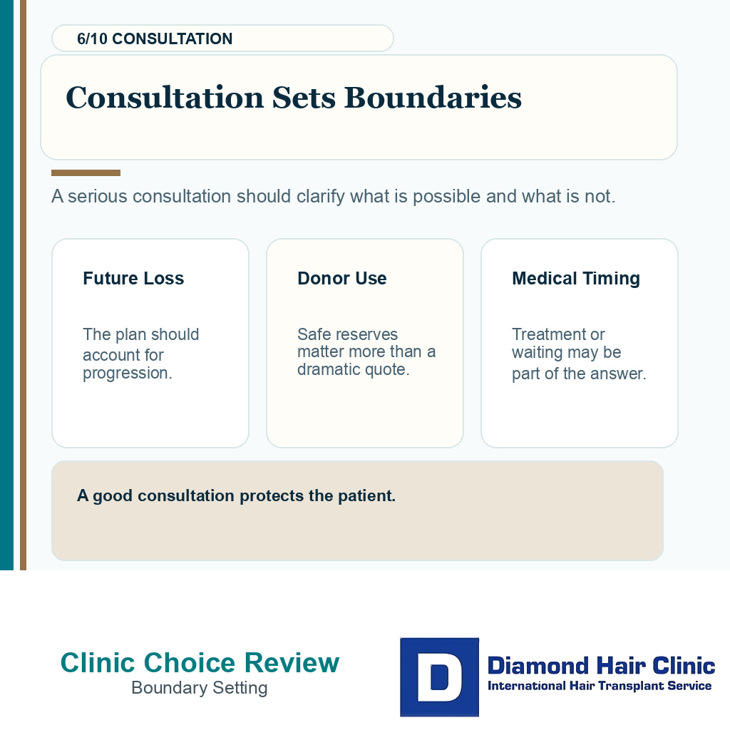 Why choose Diamond Hair Clinic carousel slide 6 explaining consultation sets boundaries