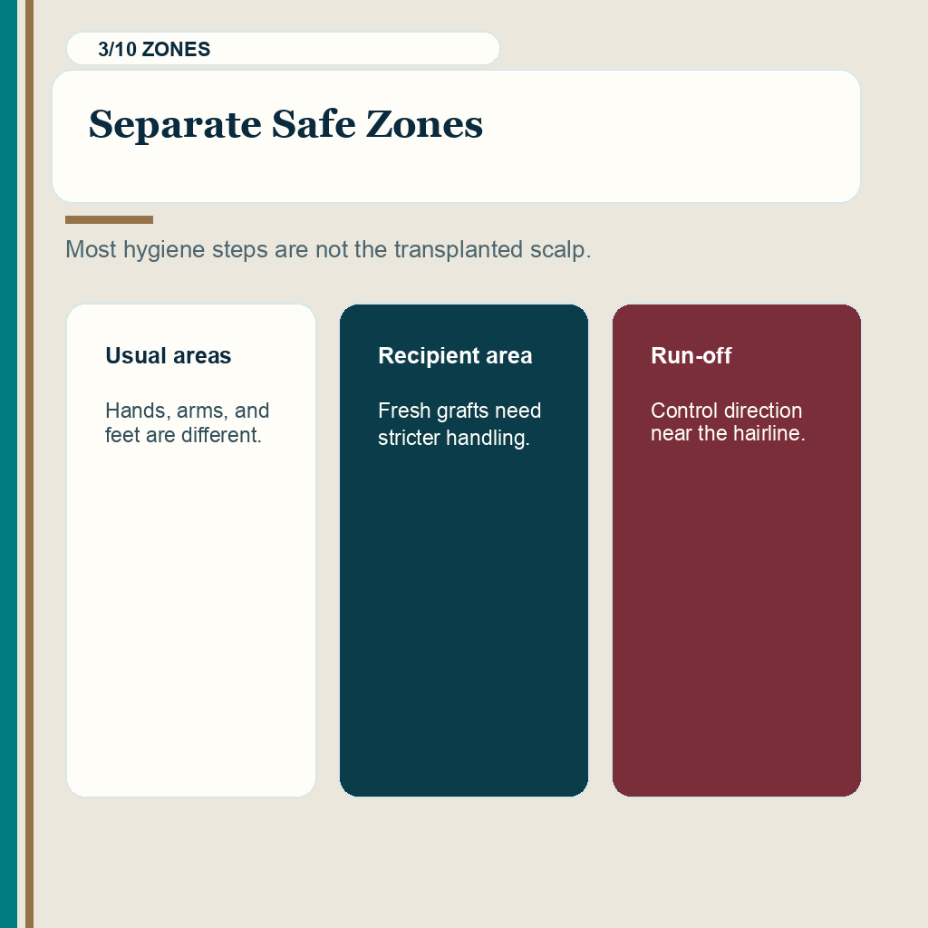 Wudu after hair transplant slide 3 explaining separate safe zones for graft protection