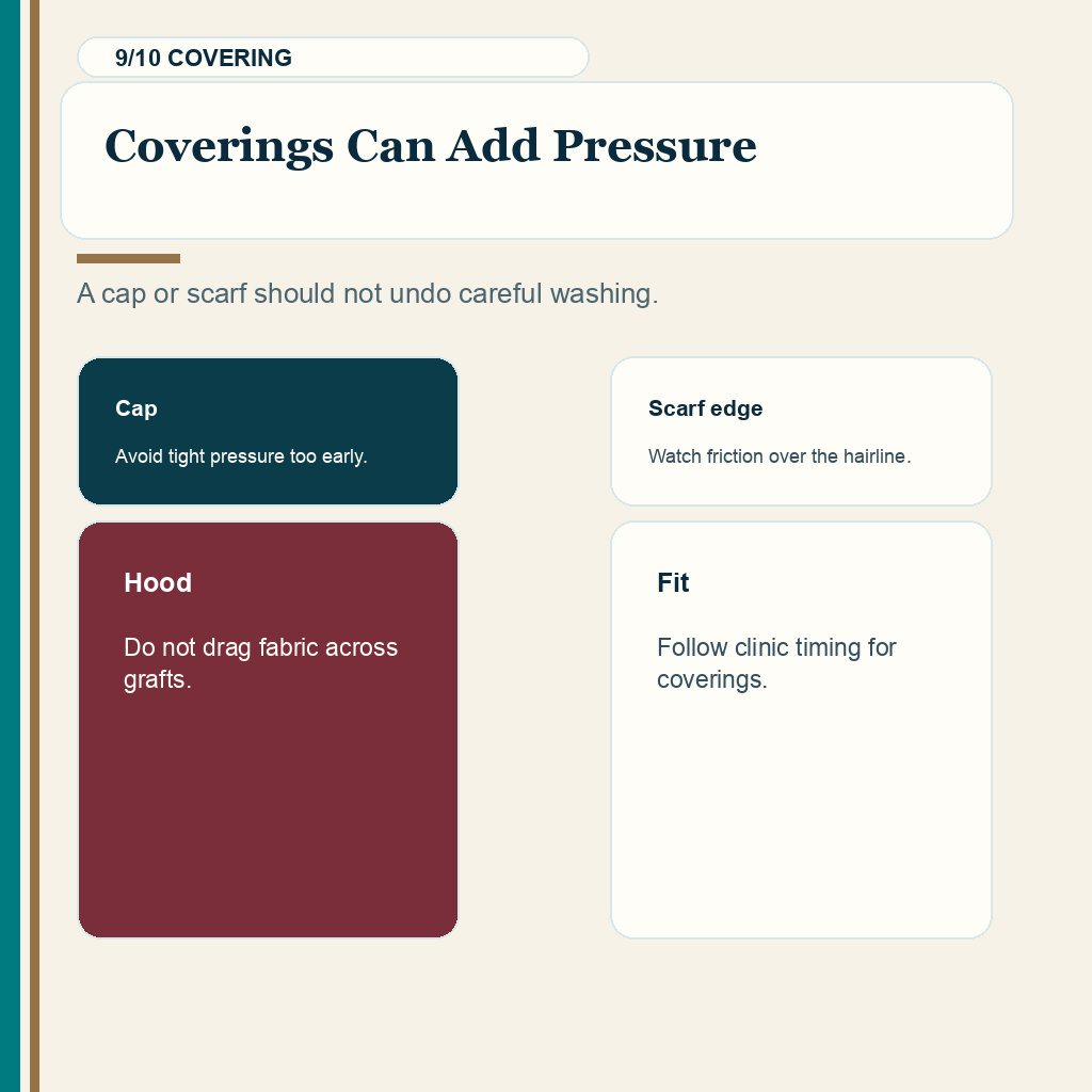 Wudu after hair transplant slide 9 explaining coverings can add pressure for graft protection